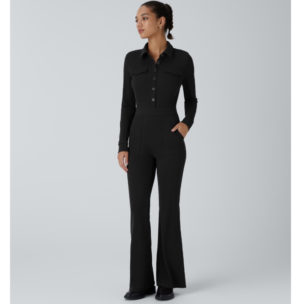Halara Collared Button Long Sleeve Jumpsuit